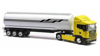 Scania R124 с цистерной желтый/белый (New Ray)